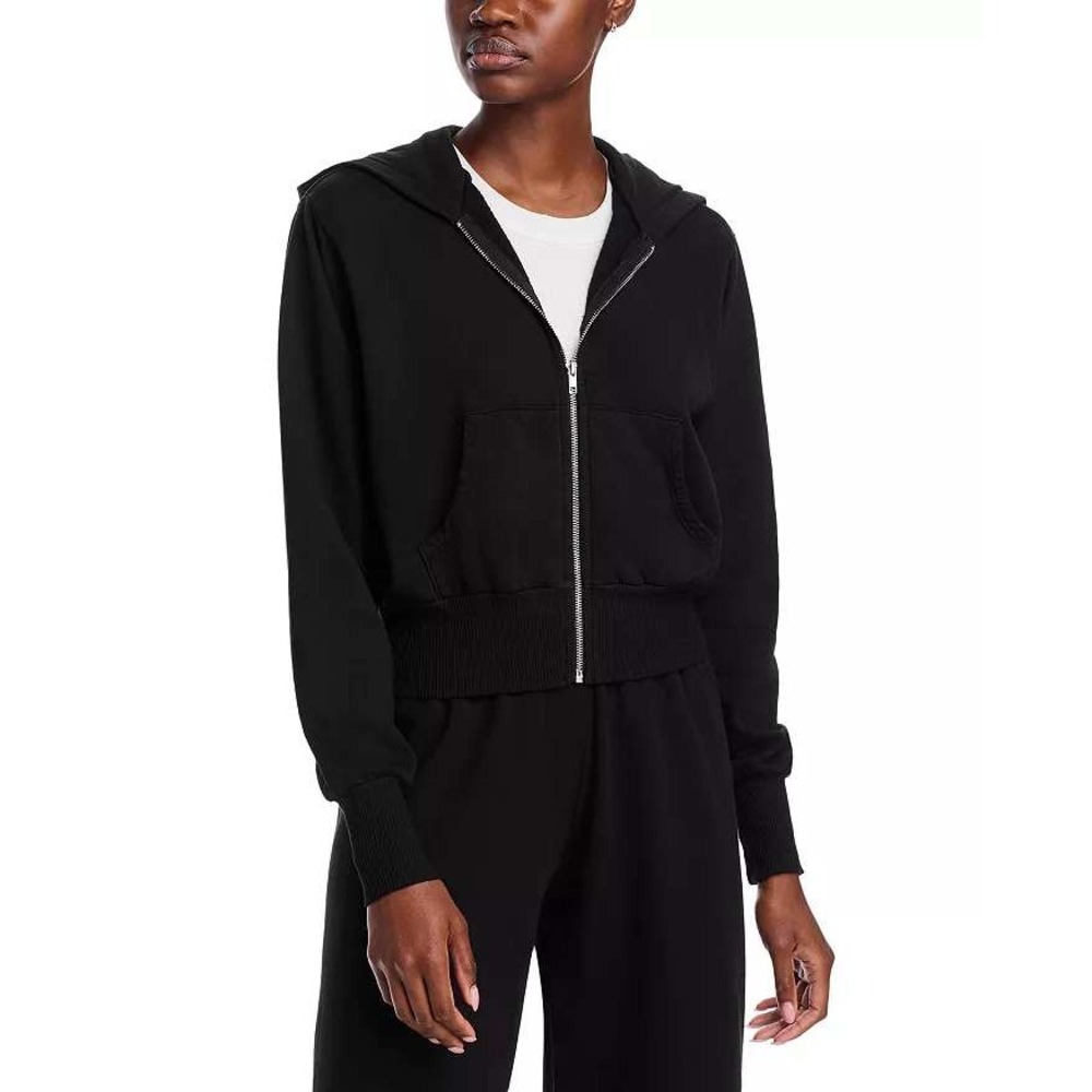 AQUA ATHLETIC Cropped Zipper Hoodie Womens S Black‎ Staple Minimalist Lounge NWT
